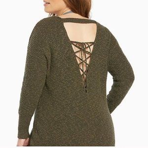 Torrid Olive Green Lace Up Back Sweater ~ 3X